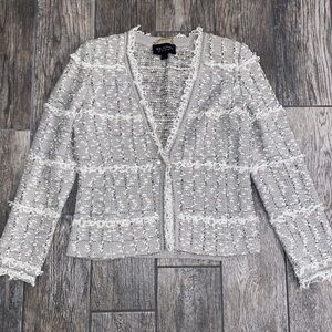 St John Couture Tweed Boucle Knit Blazer Fringe Jacket SIZE 6